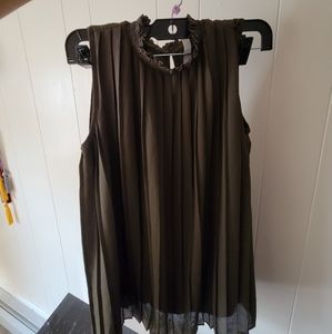 Pleated Dark Green Sleeveless Top